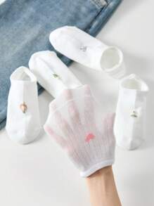 4/5 双女士纯色罗纹踝衬短隐形袜，薄款防滑隐形船袜，适合所有季节