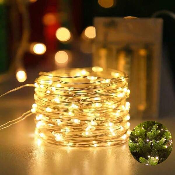 1/10/20m 10/100/200 LED Copper Wire String Lights, Christmas, Birthday, Flower Box Decor Lights, USB Copper Wire Bendable DIY Home Party Holiday Decoration Lights,Outdoor Christmas Decorations, Partyfavor