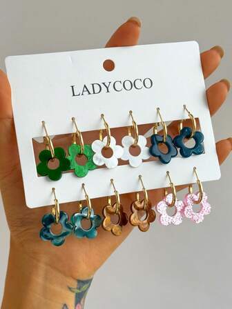 6 Pairs Fashionable Summer Acrylic Pendant Earrings, Suitable For Women's Jewelry, Made Of Hypoallergenic 316 Stainless Steel Hooks, Super Cute Rotating Design