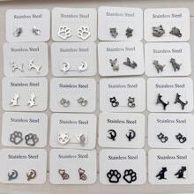 10 对时尚不锈钢耳钉，适合女士女孩混合风格简约爱心花朵动物星星耳饰派对礼物