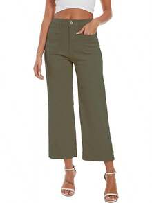 Wide Leg Jeans For Women  High Waisted Flare Jeans Cropped Pants Stretchy Baggyhalloween - màu xanh lá - Xem 1