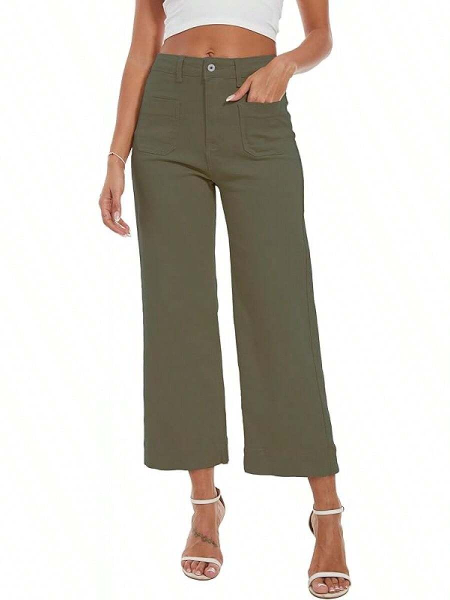 Wide Leg Jeans For Women  High Waisted Flare Jeans Cropped Pants Stretchy Baggyhalloween - màu xanh lá - Xem 1
