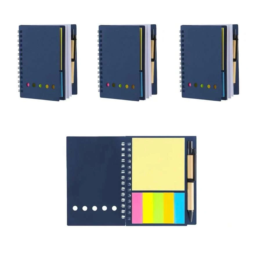 Libreta 3 piezas 70 hojas de bolsillo con notas adhesivas y boligrafo incluido set compacto ideal para oficina viaje escuela y uso diario cuadernos portatiles con adhesivos para recordatorios boligrafo incluido funcional y diseño practico para regalar - Azul Marino - Ver 1