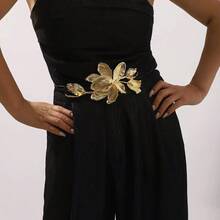 1 Chiếc Thắt Lưng Sắt Hợp Kim Màu Vàng Và Bạc Thắt Lưng Hoa Tulip Vàng Nhỏ Cổ Điển Kèm Váy Và Quần Jeans Trang Trí Dây Da Đen Dây Xích Eo Mỏng Thích Hợp Mặc Hàng Ngày - Vàng - Xem 8