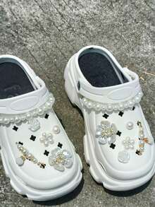 12pcs Shoe Charm/Shoe Accessories/Charms Pearl Chain Flower Charms For Shoes/Charms Suitable For Clogs/Beach Bags/Beach Shoes And Halloween Gifts/Christmas Gifts/Other Holiday Gifts