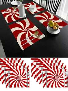 4pcs/1pc Red & White Candy Stripe Pattern Printed Placemats & Coasters, Christmas Holiday Dining Table Decor, Suitable For Restaurant, Coffee Table, Home Decor, New Year Party And Daily Use
