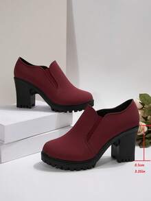 Tacones altos de tacón grueso clásicos para mujer, bombas de tacón ancho, zapatos de trabajo cómodos, primavera/verano 2025 - Vino tinto - Ver 6