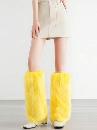1 Pair Y2K Faux Fur Leg Warmers For Women, Colorful Fluffy Leg Warmers, Versatile For Autumn/Winter