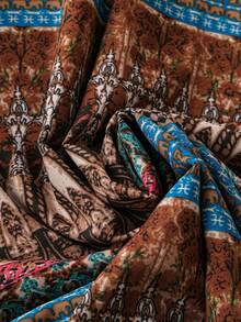 女式休闲复古印花A字裙 - 駝色 - 查看 6