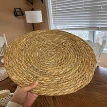 4-Piece Round Placemat Natural Braided Seaweed Fiber - Màu be - Xem 4