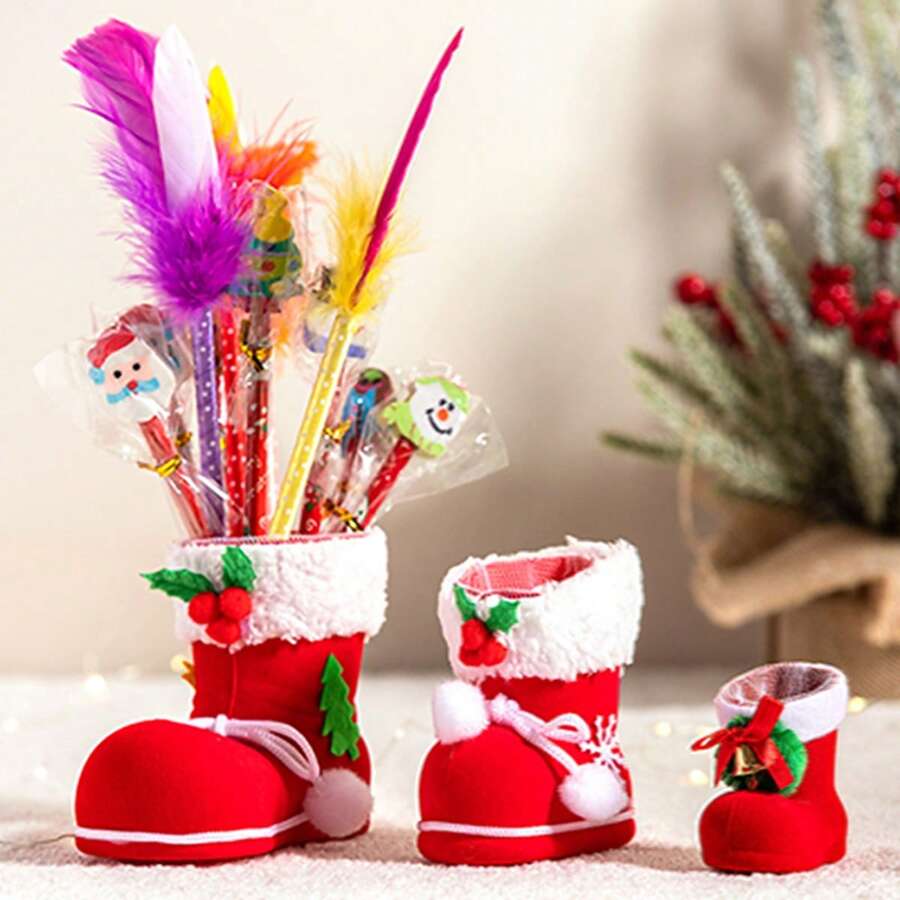 1pc Christmas Stocking Pen Holder, Creative Pen Holder, Small Boot Ornament, Christmas Tree Shoe Ornament, Decorative Item, Scene Arrangement, Holiday Celebration, Ideal For Christmas Decoration