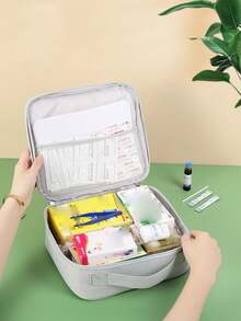 1 pieza Kit de primeros auxilios multifuncional para el hogar con gran capacidad para viajes fáciles y uso familiar, organizador de almacenamiento portátil de mano para medicamentos, adecuado para el almacenamiento de medicinas familiares y transporte al aire libre, ideal para el gabinete del hogar, el automóvil, el campamento, el senderismo y la preparación para emergencias, organizador de salud duradero de varios compartimentos con cierre de cremallera versátil - Gris - Ver 2