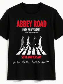 Abbey Road 50th Anniversary T-Shirt Black Beatles Crossing Zebra Print Casual Wear - 白色 - 查看 1