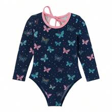 Anjo da Mamae Maiô Infantil Manga Longa Estampa Borboleta Azul com Rosa - Azul - Visão 31