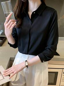 YUXIN A Must - Have For Women All Year Round! Satin Long - Sleeve Shirts In Multiple Colors, Exquisite Collar Hidden Stitching Details, Metal Buttons Show High - End Style, Suitable For Both Workplace And Leisure