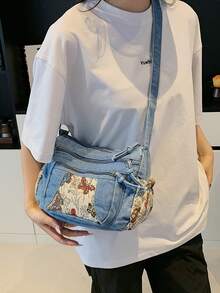 新款休闲时尚柔软牛仔布多层斜挎包，多口袋设计，多功能通勤大容量女士单肩包，适合工作通勤、购物和旅行，是牛仔女孩的完美之选。 - 藍色 - 查看 6