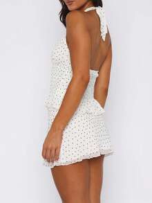 Skirt Sets Women 2 Piece Outfits Summer Sleeveless Dot Print Halter Crop Top And Mini Skirt Concert Rave Travel Outfit - 白色 - 查看 4