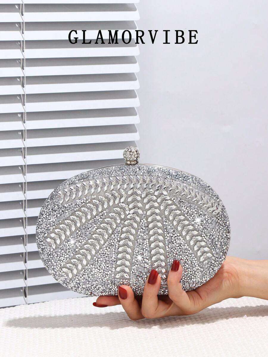 Luxury Women's Sparkling Crystal Decorated Mini Box Clutch Bag, Glamorous Sequin Evening Handbag, Elegant & Fashionable, Suitable For Formal Occasions, Parties, Weddings, Formal Attire, Galas, Graduations, Back-To-School Events, Best Gift For Ladies, Detachable Metal Chain, Can Hold Phone, Coins, Keys, Lipstick, Cosmetics, Wallet
