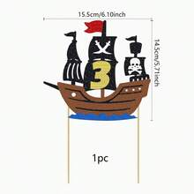 1 件海盗 1-5 岁生日蛋糕装饰，海盗船一至五蛋糕装饰航海航行 1-5 岁生日蛋糕装饰，海盗主题生日派对装饰 - 彩色 - 查看 3