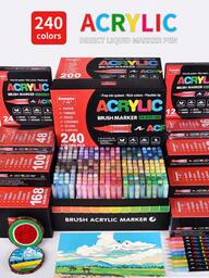 GuangNa 360/288/240/168/120/100/72/60/48/36/24/12 Colors Water-Based Acrylic Marker Pens, Brush Tip. Suitable For Rock, Wood, Fabric, Plastic And DIY Crafts. School Stationery Supplies. Great Gift For New Year!