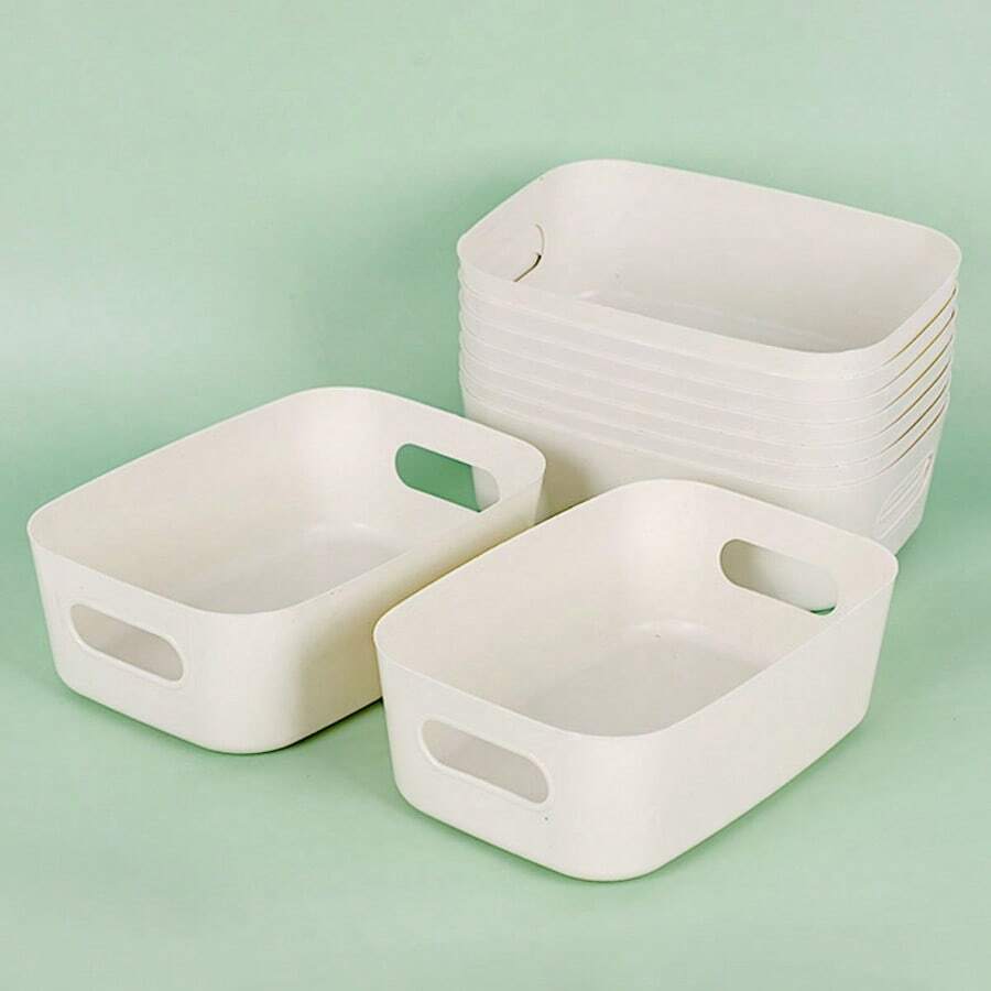 10 piezas Cajas de almacenamiento de escritorio blancas, organizadores de cajones, cestas de almacenamiento para uso doméstico, ropa interior, calcetines, cosméticos, cajas de almacenamiento de oficina de gran tamaño