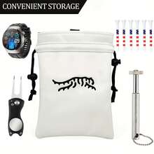 Portable Durable Faux PU Golf Ball & Tee Pouch With Drawstring - Premium Accessory For Men & Women Golfers - Perfect Gift For Dad, Boyfriend, Husband On Birthday, Retirement, Father's Day - White - View 7