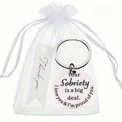 1 conjunto de chaveiros unissex de aço inoxidável "Sua sobriedade é grande", inclui 1 bolsa de organza, 1 cartão, 1 chaveiro, presente inspirador para melhor amigo, acessórios de Halloween, dia dos professores, cordões para bolsa com porta-identidade, acessórios para carro, pingentes para bolsa