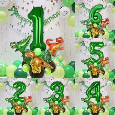 19 件绿色恐龙主题铝箔气球套装，生日、新年、周年派对装饰，生日气球