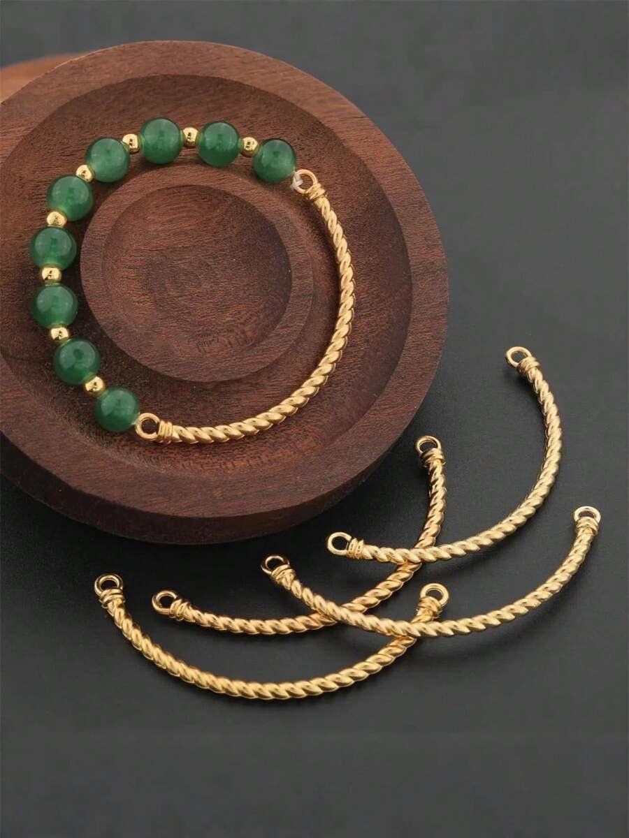 1/2/10Pcs Alloy Twisted Hollow Bead Connectors, Curved Arc Chinese Style Half Bracelet Spacer Beads, Tube Link Beads For Jewelry Making, DIY Bracelet Accessories, Handmade Beading Kit For Necklace And Anklet Crafting - Multicolor - View 1