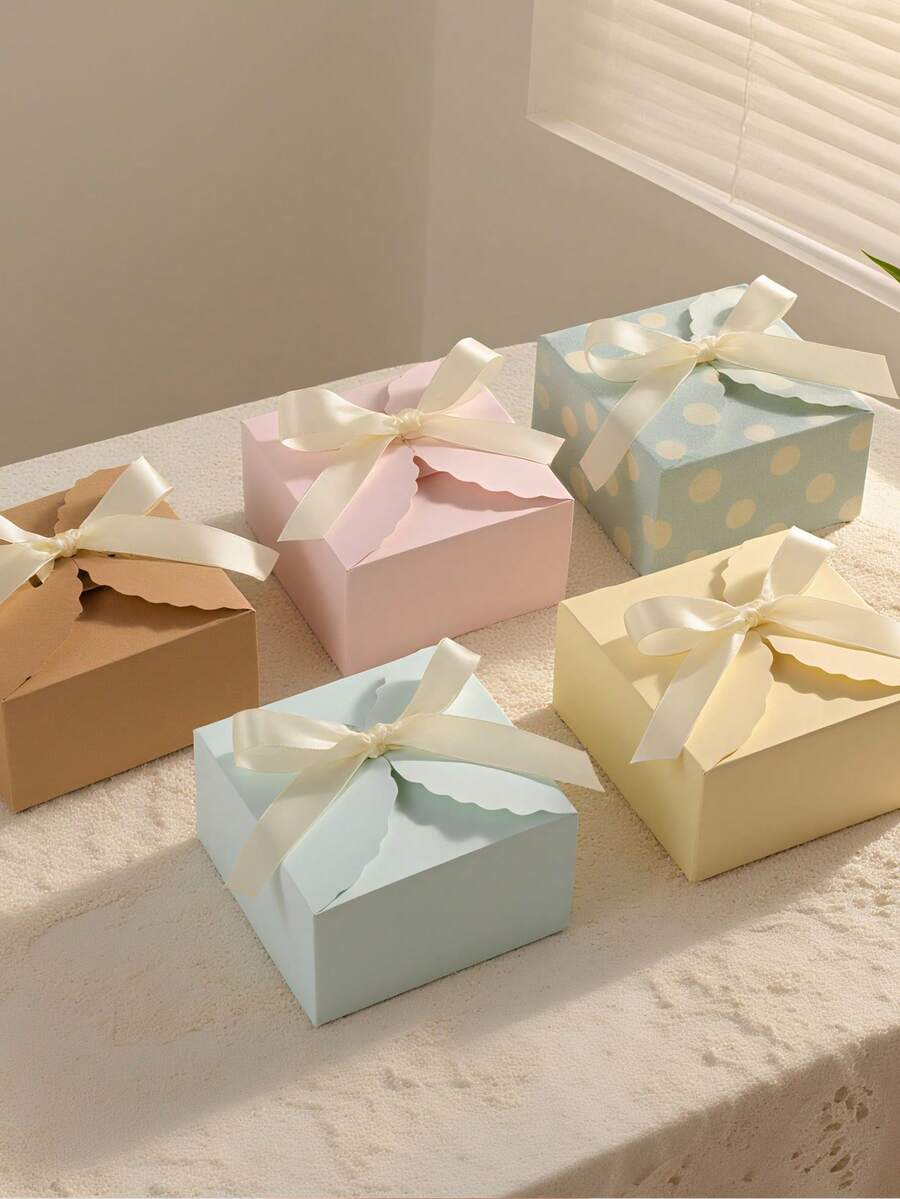 10pcs Multi-Color Bowknot Small Square Boxes, Solid Color Creative Wavy Edge Minimalist Square Folding Gift Boxes, Compact And Exquisite, Suitable For Packaging Small Items Such As Earrings, Wax Melts, Handmade Soaps, Small Snacks, Wedding Favors, Party Gifts, Beauty Samples, Practical And Decorative For Weddings, Christmas Parties, Birthday Parties, And Daily Gifting