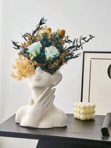 Weiße keramische facettierte Vase, Vase mit Frauenkopf bis zur Brust, bohemischer Feminismus, minimalistischer Dekor, moderner nordischer Stil, Blumenvase, geeignet für Zuhause, Wohnzimmer, Büro, Bücherregal, Heimdekoration, Raumdekoration, Blumenvase, Glasvase