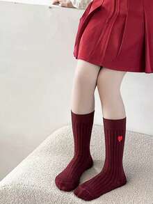 5 双儿童秋冬心形蝴蝶结及膝袜，时尚长袜搭配裙子 - 彩色 - 查看 3