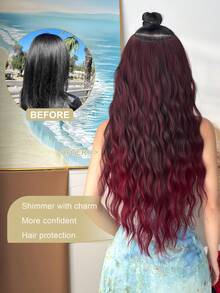 Peluca de fibra sintética resistente al calor en forma de V de 24 pulgadas de color vino tinto, adecuada para que las mujeres y niñas la usen en fiestas y para uso diario - Rojo degradado - Ver 6