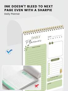 BUBU 1pc Spiral Daily Planner To Do List Notepad - Undated Goals Planning Pad With Hourly Schedule Tear-Off Notepad,Stationery Office School Supplies Back To School - Green - View 6