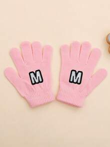1 Pair Baby Girl Pink Letter Pattern Gloves, Fashionable & Cute, Soft & Warm, Suitable For 1-3 Years Old Girls Everyday Use In Autumn/Winter - Pink - View 12
