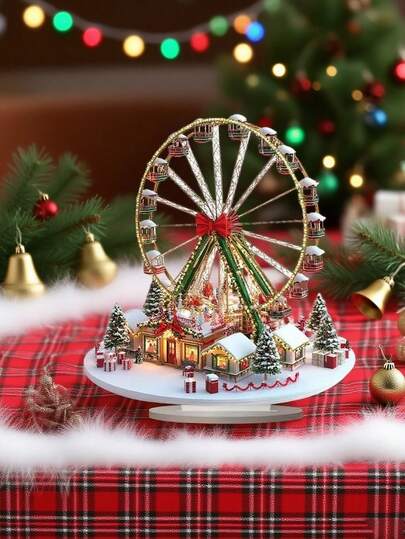 1 Pc Bohemian Style Acrylic Christmas Village Ferris Wheel Table Decor, British Theme Architecture Decor, 25cm Versatile Bohemian Style Plaque, Christmas Decorations,Suitable For Home, Office, Indoor, Outdoor, Cafe And Dessert Shop Holiday Decor, No Electricity Required (Note: Tear Off The Film On The Acrylic) Home Decor Room Decor Winter
