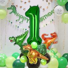 19 件绿色恐龙主题铝箔气球套装，生日、新年、周年派对装饰，生日气球 - 彩色 - 查看 14