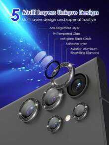 9H Tempered Glass Camera Lens Protector Set For Samsung Galaxy S26 Ultra/S25 Ultra/S24/S23/S22, Shiny Black, Suitable For Daily, Office And Home Use, Waterproof, Shockproof, Anti-Fall And Anti-Scratch. - Black - View 5