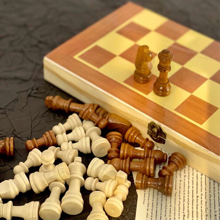 Ajedrez clásico de familia con plegado y almacenamiento para adultos, ajedrez de madera, regalo para Navidad, cumpleaños, Año Nuevo, regalo de juegos - Multicolor - Ver 1