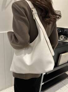 Geantă de umăr nouă, versatilă, din PU, culoare solidă, tip baghetă, tip sac minimalist casual, dimensiunea mare