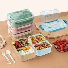 Set de loncheras bento para adultos + bolsa térmica para el almuerzo - Lonchera bento a prueba de fugas de 1200 ml, espaciosa lonchera de 3 compartimentos, perfecta para la oficina, la escuela, camping y picnics - Soluciones de almacenamiento de cocina, lonchera para hombres y mujeres para el trabajo - Azul - Ver 2