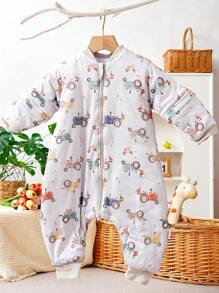 1 件拖拉机印花长袖婴儿睡袋，冬季保暖新生儿睡袋，柔软、舒适、透气