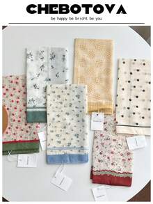 1条女士纹理小围巾/手帕/头巾，多功能印花亚麻围巾/颈巾/手帕，欧美风格，适合夏季沙滩裙 - 彩色 - 查看 3