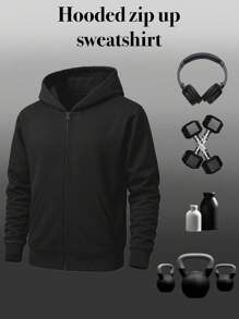 Men's Autumn And Winter Sweatshirt, Casual Hooded Zipper Sweatshirt, Black Solid Color, Solid Color Versatile, Suitable For Daily Casual Outings