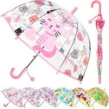 1pc New Children's Colorful Princess Umbrella With Bag Edge Cute Transparent Plastic Printed Unicorn Kindergarten Umbrella Boy Valentine Heart Valentine Summer Cooling,Beach,Travel - Hot Pink - View 1