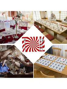4pcs/1pc Red & White Candy Stripe Pattern Printed Placemats & Coasters, Christmas Holiday Dining Table Decor, Suitable For Restaurant, Coffee Table, Home Decor, New Year Party And Daily Use