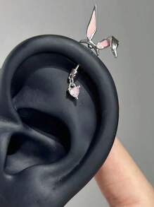 1 Pendiente de diamante rosa, pendiente colgante de conejo, zanahoria, gato y pez, pendiente de diamante de moda y temperamento femenino