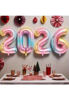 4 件/套 2026 数字铝箔气球套装，新年气球，适用于派对装饰、节日家居装饰、新年派对装饰、室内外装饰、家庭聚会、庆祝装饰、圣诞节 - 彩色 - 查看 5