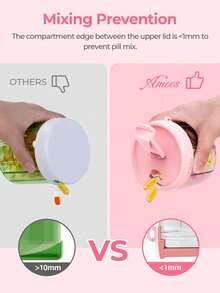 1pc Cute Pill Box, 7 Large Compartments, Portable Pill Organizer Box, Wide Opening Design For Easy Access, Anti-Mixing Medication Travel Storage Box, Pink - Multicolor - View 3