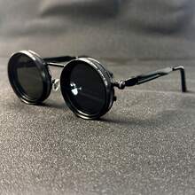 Men's Retro Spandex Style Rotating Sunglasses - Adjustable Brightness Steampunk Style Alloy Frame, Black And Gray Gradient Lenses, Travel And Fashion Accessories, Fashion Sunglasses, Party Sunglasses, Suitable For Bohemian Style Sunglasses - màu đen - Xem 8